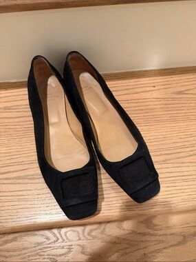 Anne Mashburn Black Suede Women's Square-Toe Flats